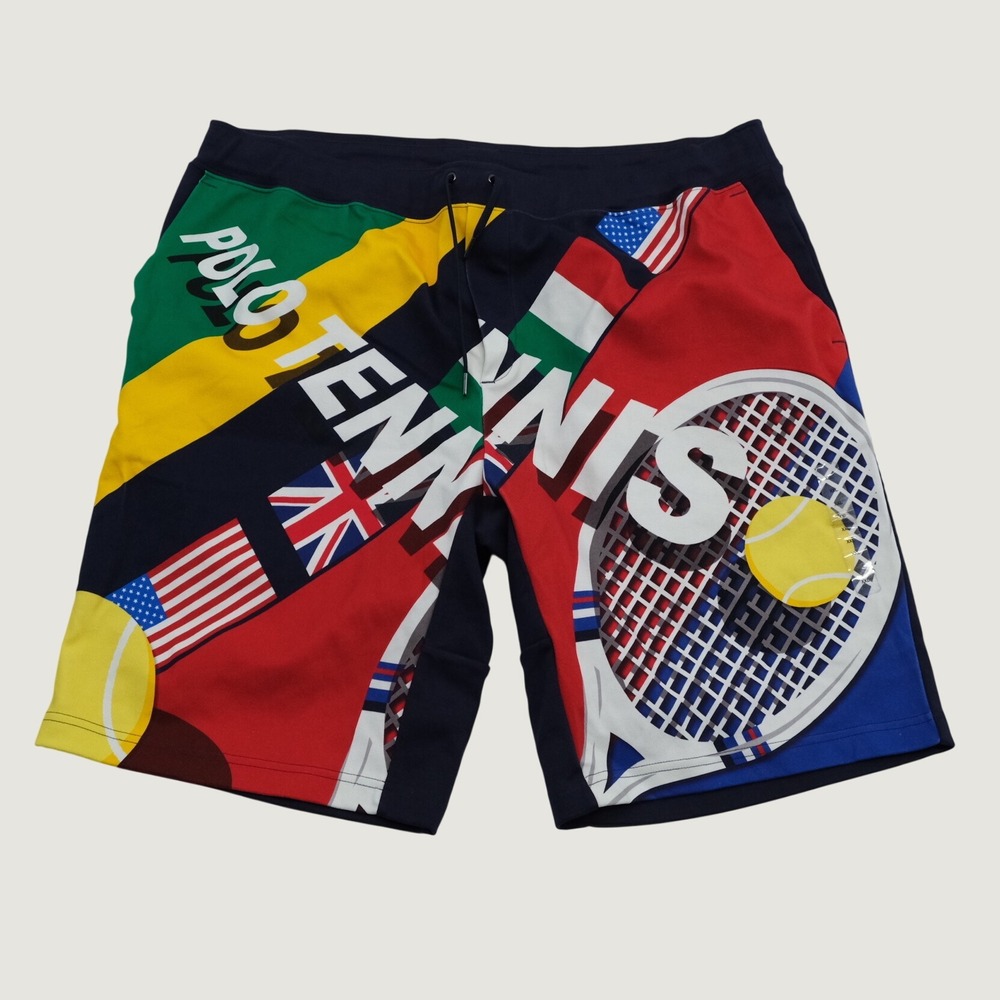 Polo Ralph Lauren Tennis Shorts Mens Navy Graphic Flag Streetwear XXL Sporty